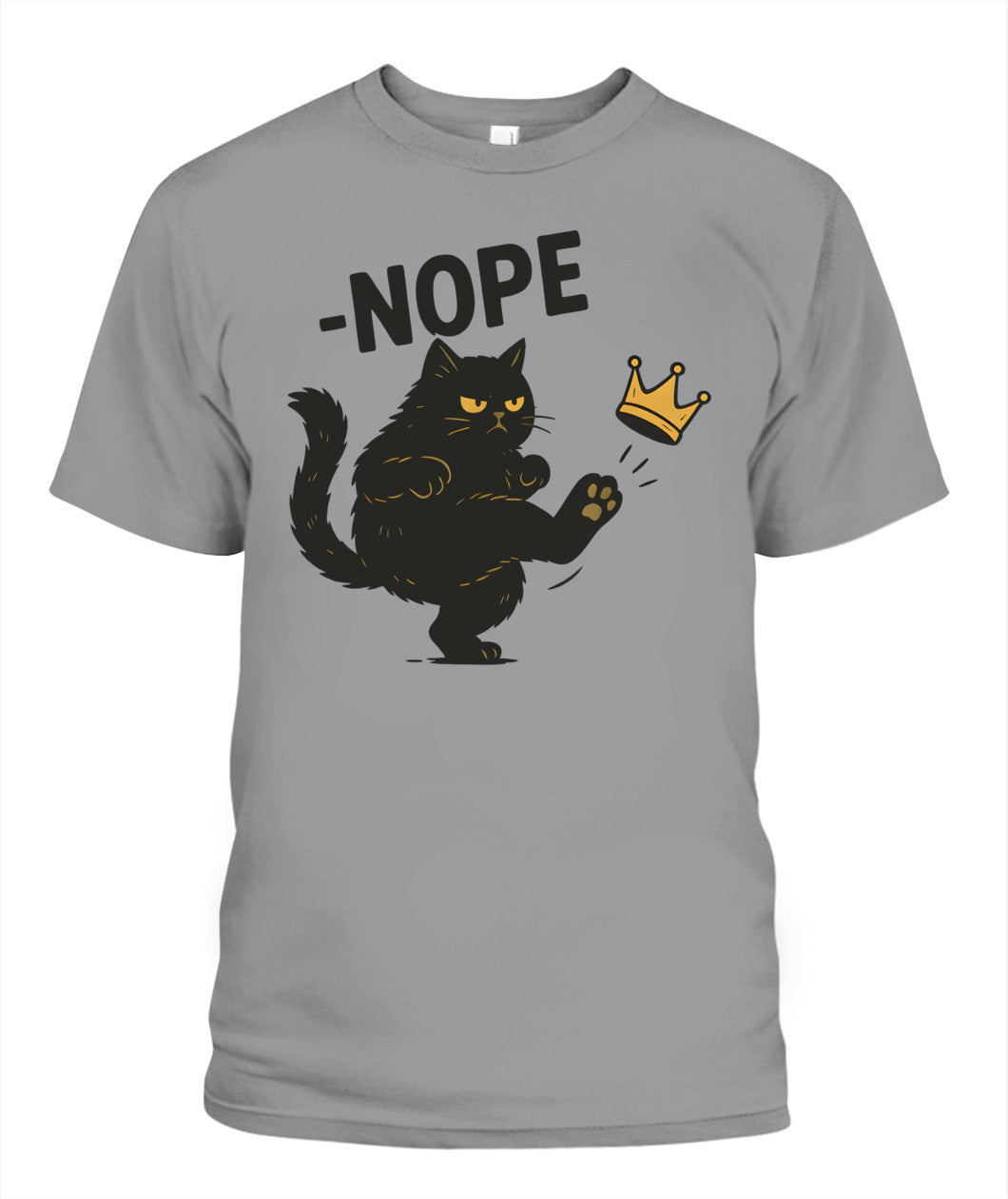No Kings In America Black Cat Funny Cat Kicking Crown T-Shirt