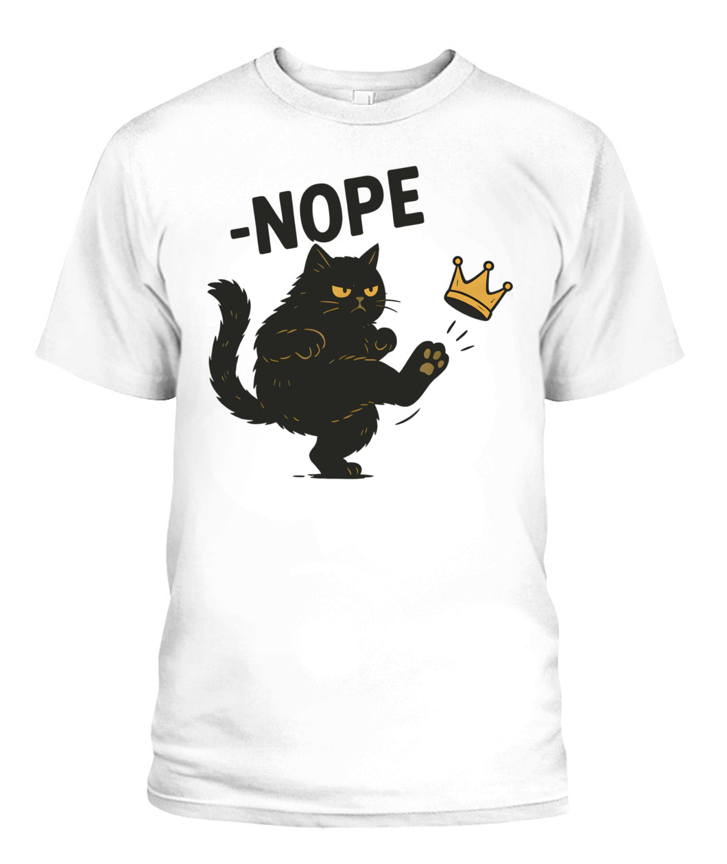 No Kings In America Black Cat Funny Cat Kicking Crown T-Shirt