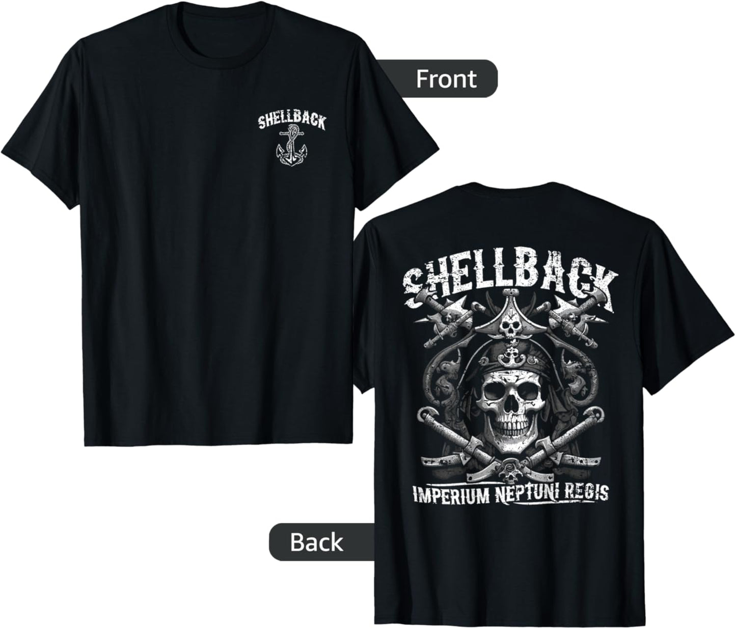 Shellback Equator Crossing Pirate Skull Distressed Design T-Shirt