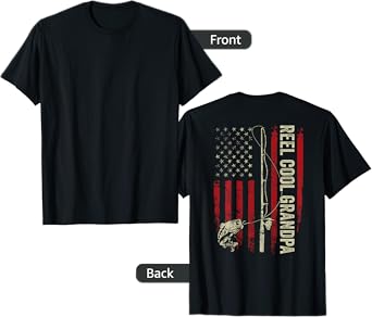 Reel Cool Grandpa Fishing American Flag Patriotic (On Back) T-Shirt