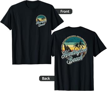 2 Sided Huntington Beach Surf City California Vintage Badge T-Shirt