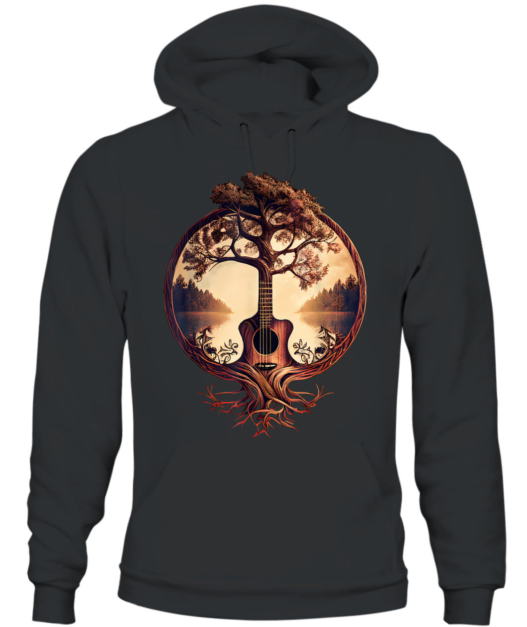 Acoustic Guitar Tree By The Lake Guitarist T-Shirt
