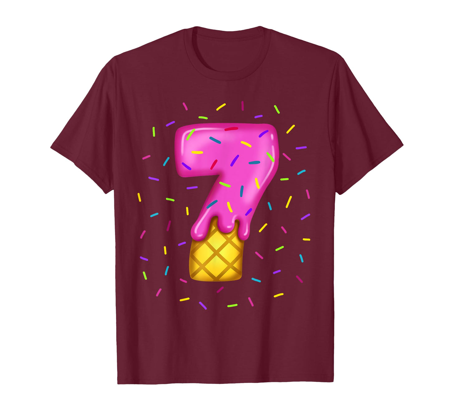 Pink Melting Ice cream Number 7 th birthday sweets sprinkles T-Shirt