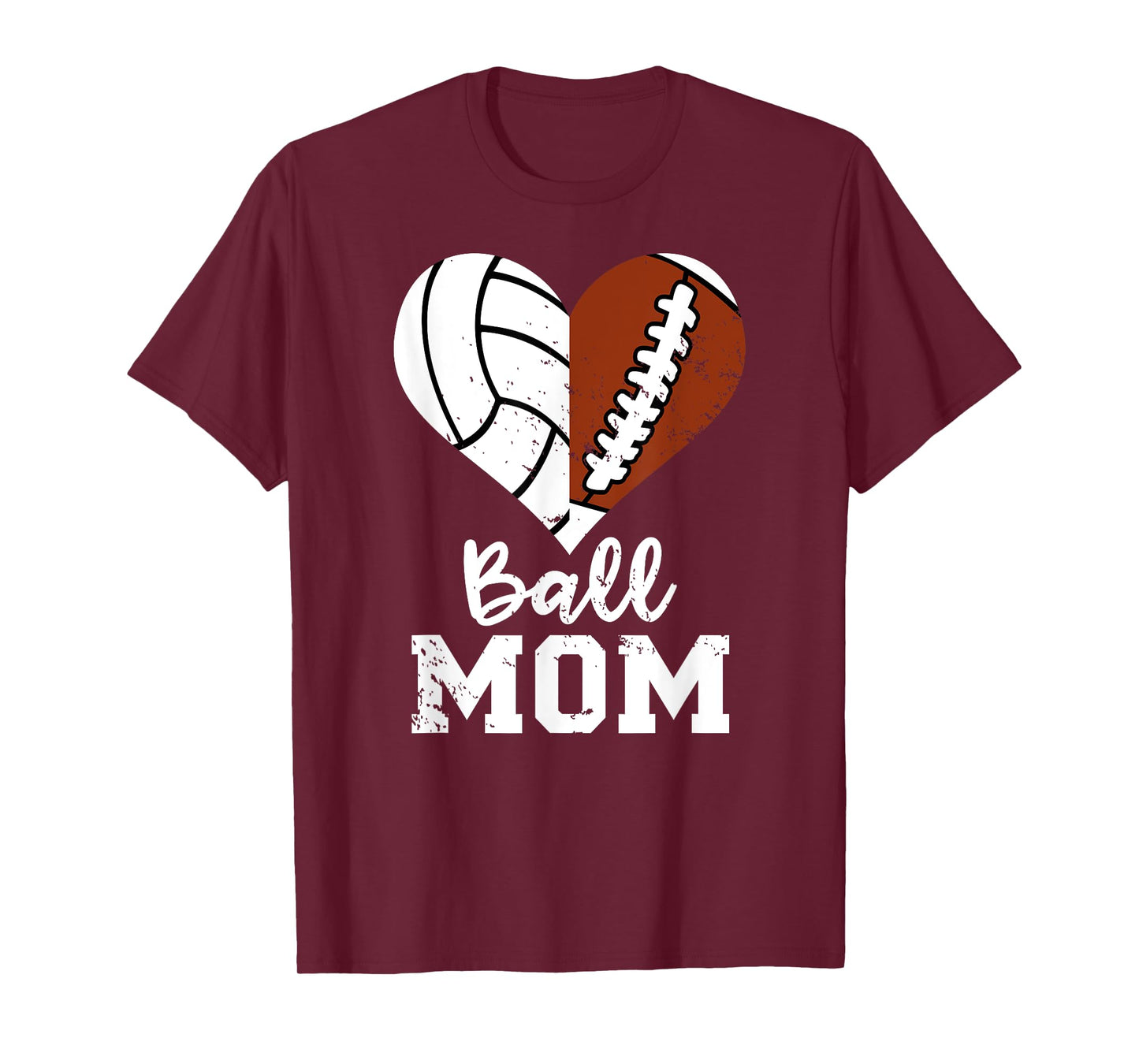 Ball Mom Heart Funny Football Volleyball Mom T-Shirt