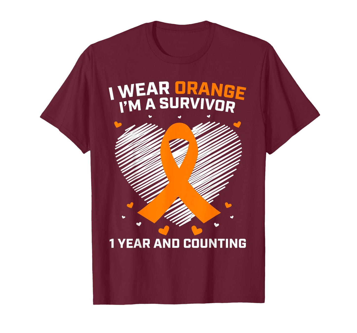 1 Year Cancer Free Leukemia Survivor Gifts Orange Awareness T-Shirt