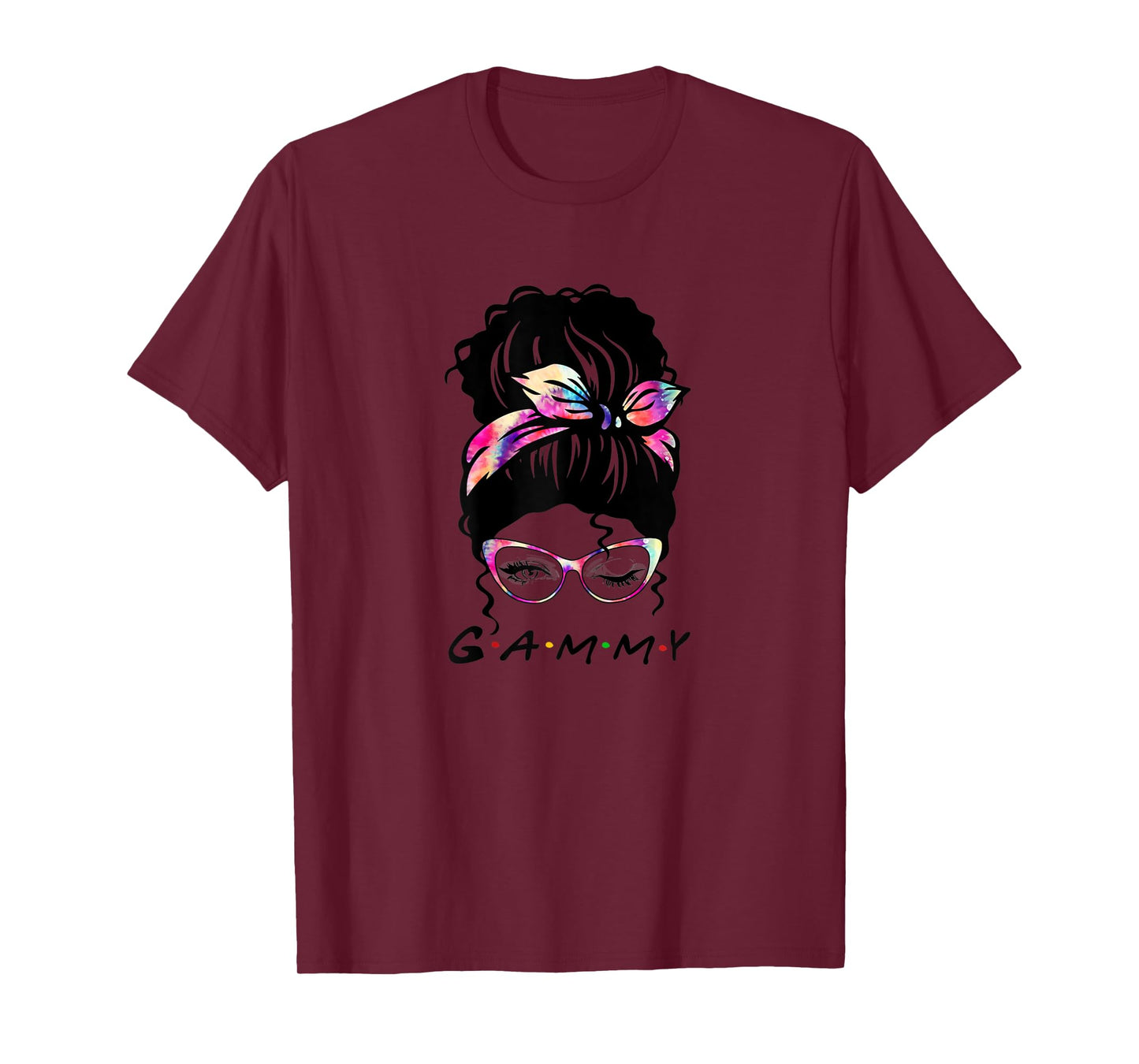 Womens Messy Hair Bun Gammy Life Wink Eye Tie Dye Mothers Day T-Shirt