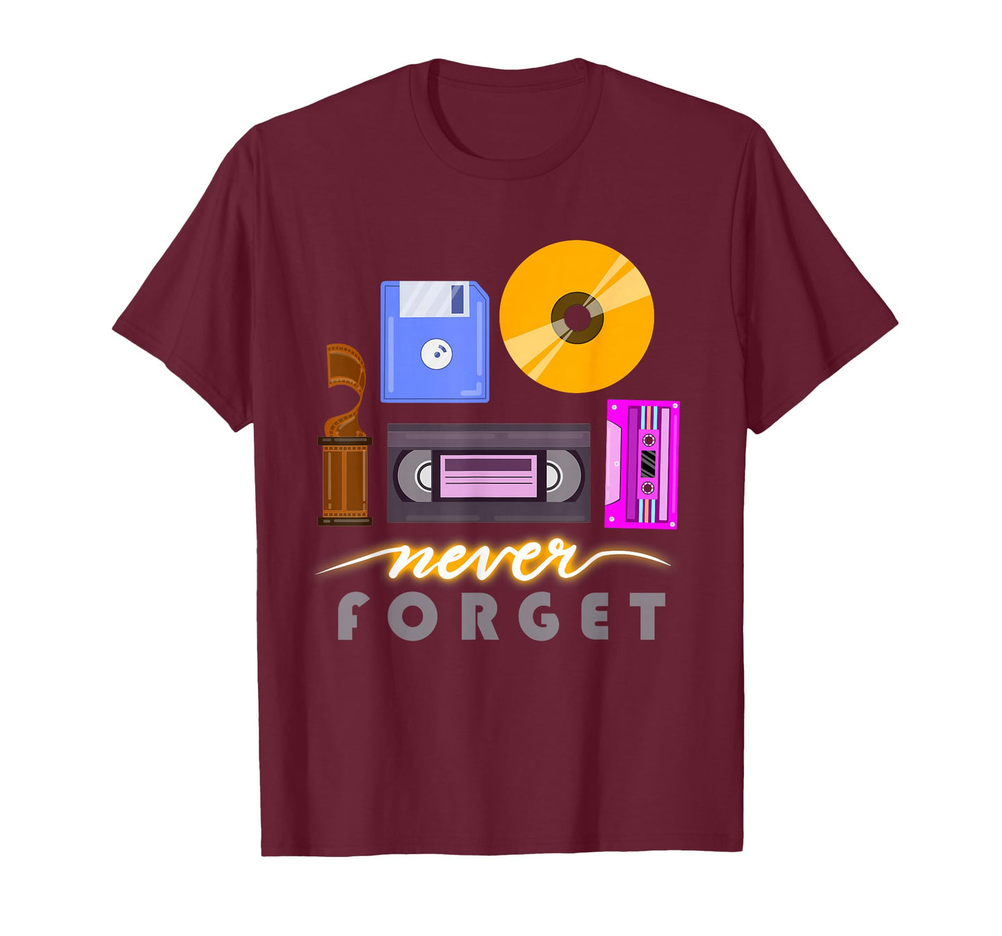 A Good Apparel Co. Never Forget Retro Vintage Cassette Tape Floppy Disk VHS CD Unisex-Adults T-Shirt