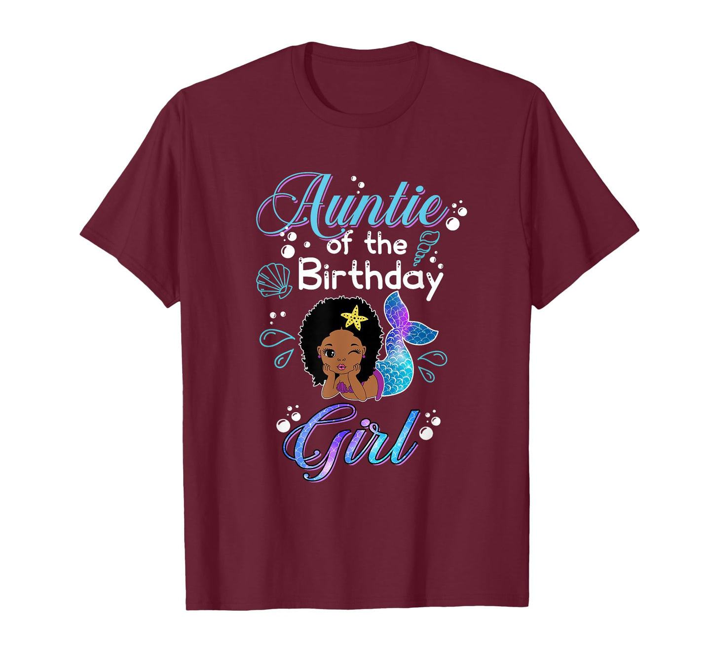 Auntie Of The Birthday Mermaid African American Kids Women T-Shirt