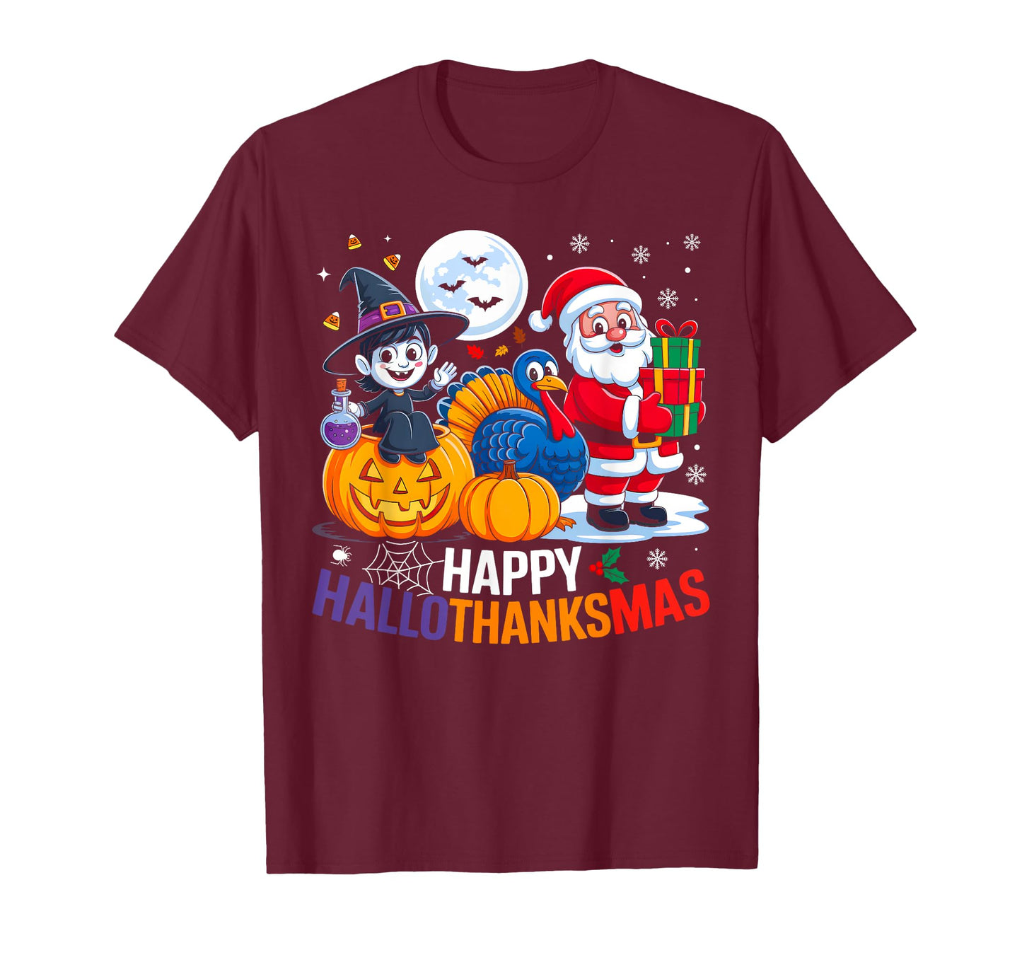 Happy Hallothanksmas Funny Halloween Thanksgiving Christmas T-Shirt