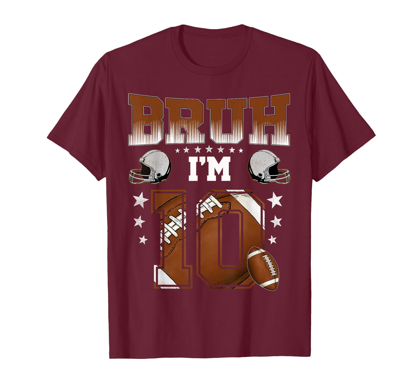 10th Birthday Boy Football Player Bruh I'm 10 Year Old Kids T-Shirt