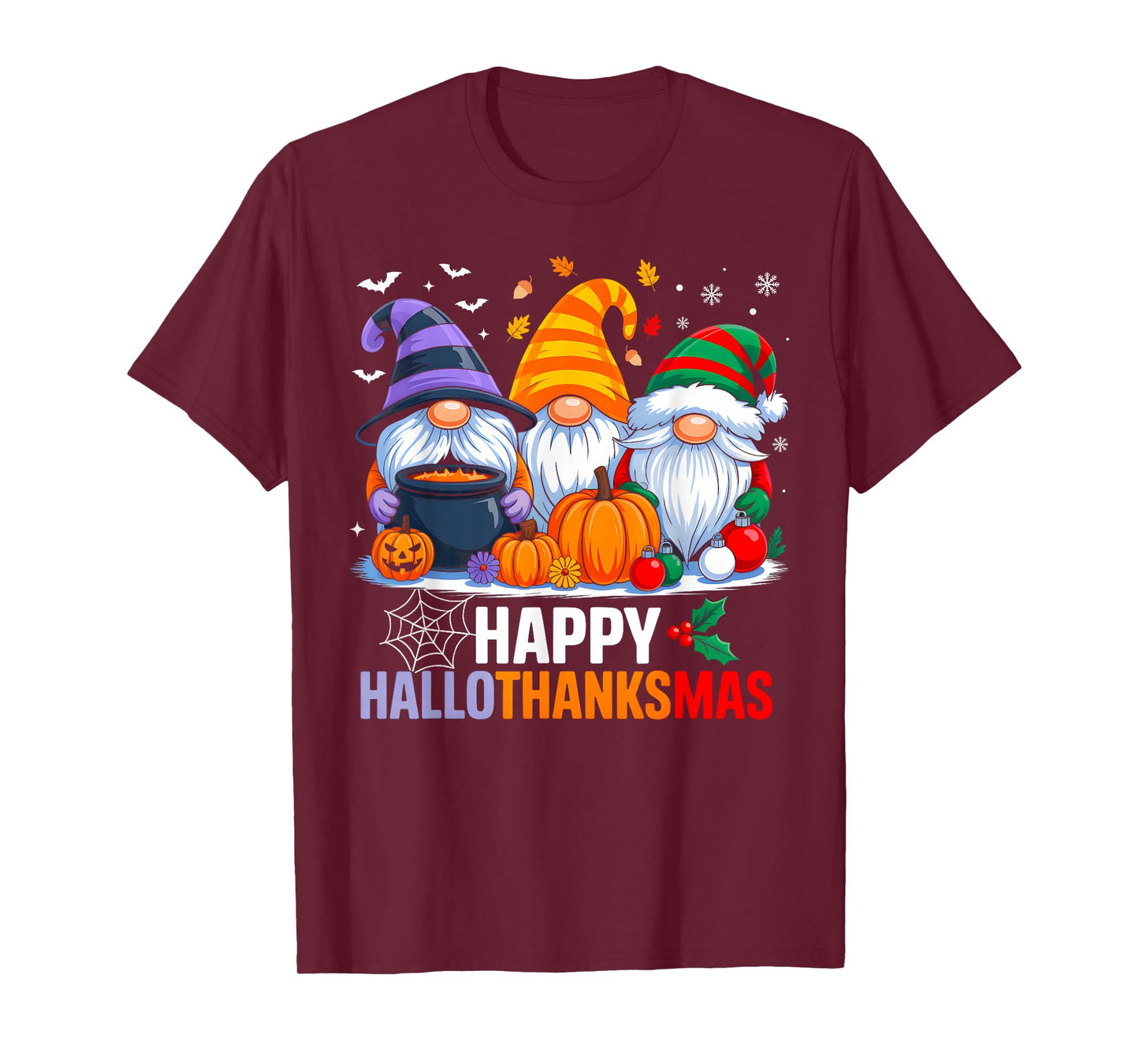 Gnomes Halloween Thanksgiving Christmas Happy Hallothanksmas T-Shirt