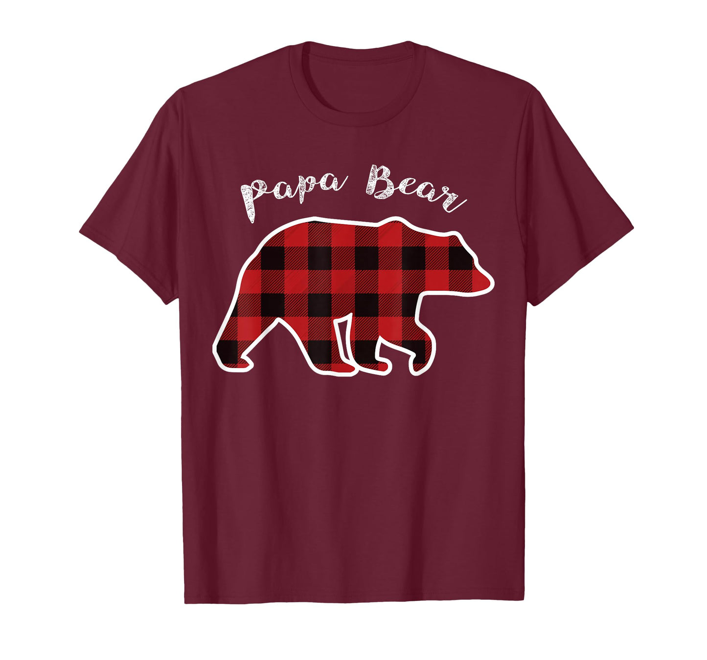 PAPA BEAR | Men Red Plaid Christmas Pajama Family Dad Gift T-Shirt