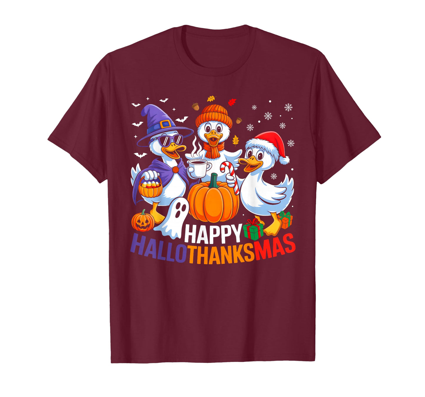 Duck Halloween Thanksgiving Christmas Happy Hallothanksmas T-Shirt