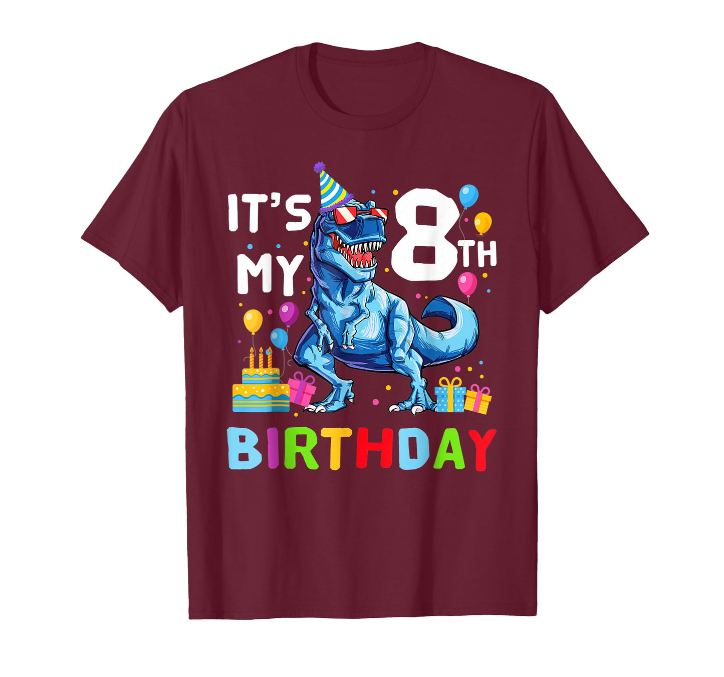 Kids It's My 8th Birthday Happy 8 Year T-Rex T-Shirt