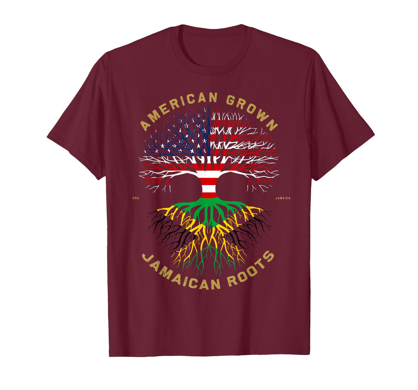American Grown With Jamaican Roots Tree Vintage USA Flag T-Shirt