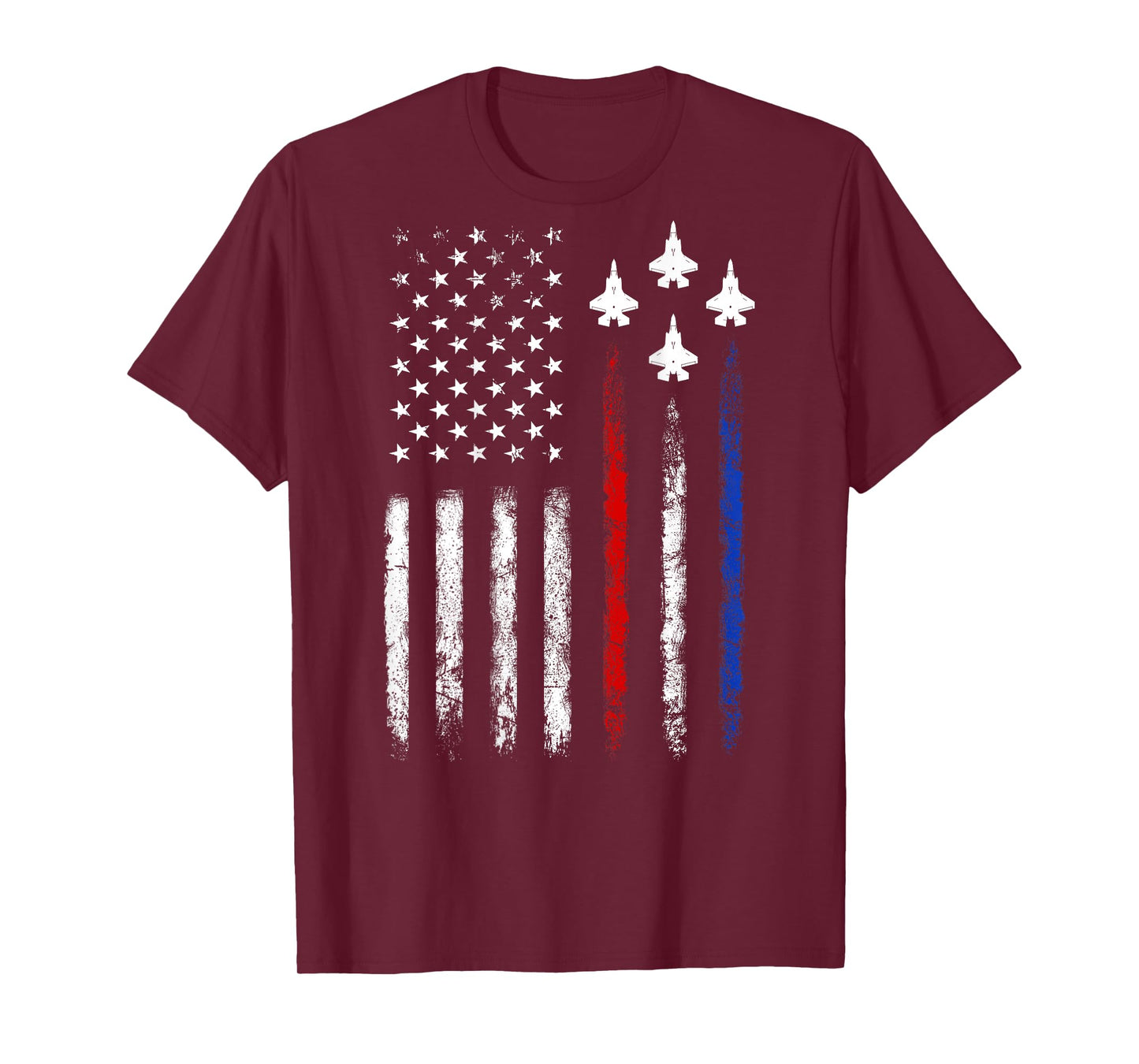 (On Back) Patriotic Shirts USA Flag Fighter Jet 4th Of July T-Shirt for Women Girls Kids Men