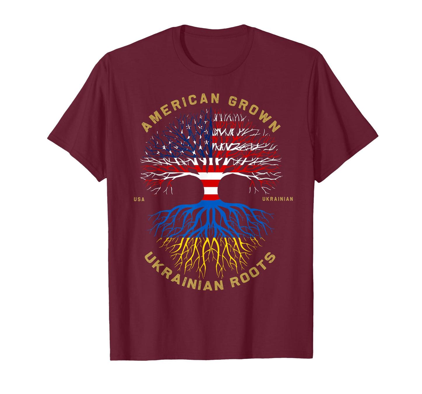 American Grown With Ukrainian Roots Tree Vintage USA Flag T-Shirt for Women Kids Men