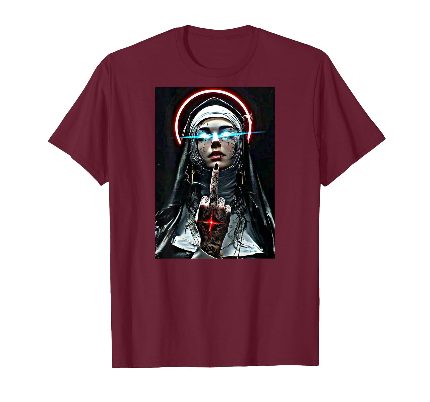 #snirt Hot Nun T-Shirt with Motif Nun Showing Middle Finger T-Shirt