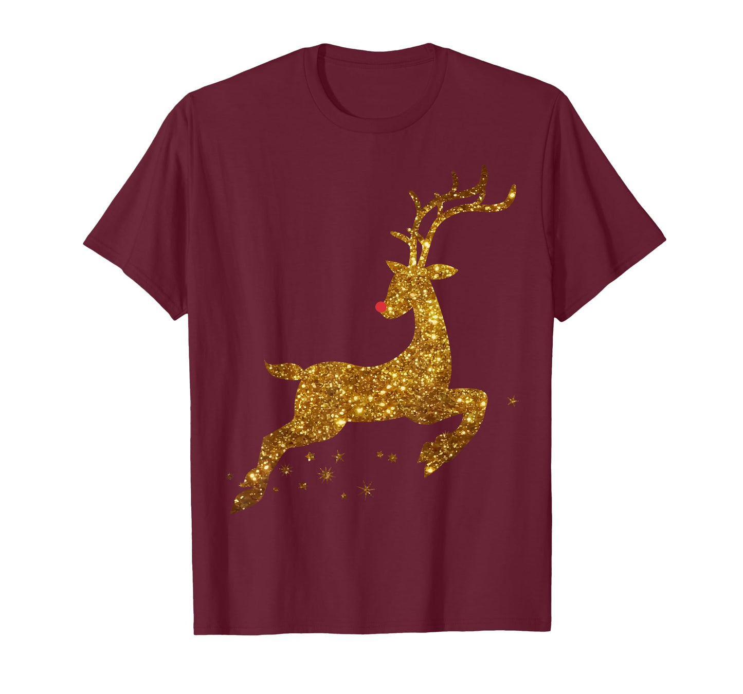 Womens Christmas Reindeer T-Shirt Cute womens gold faux T-Shirt