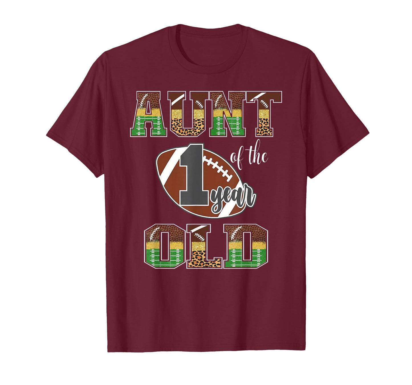 Aunt Of The 1 Year Old Football 1St Year Down Birthday T-Shirt