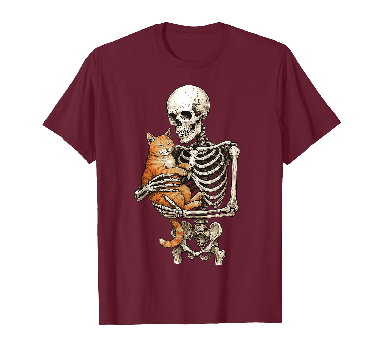 Skeleton Hugging Cat Halloween Cats Lover Cat Mom Cat Dad T-Shirt