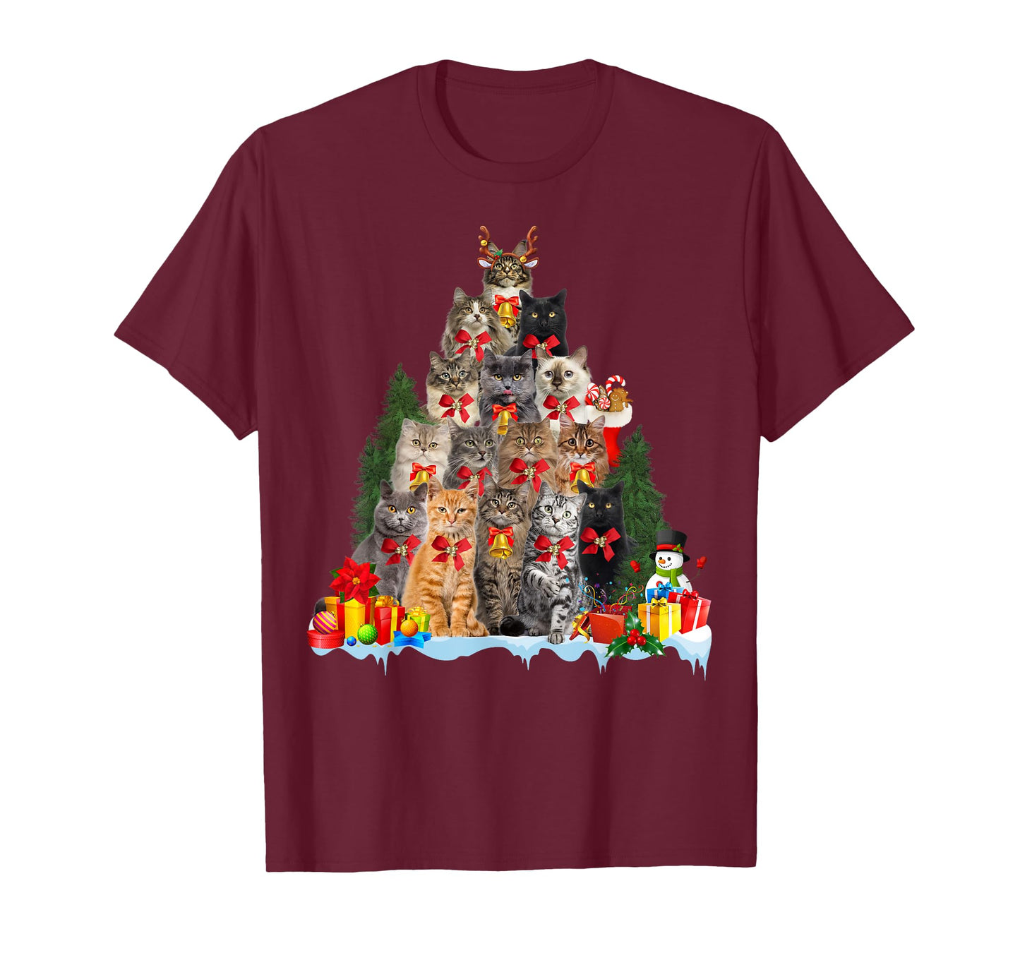 Christmas Pajama Cat Xmas Tree Ornament Cat Lover, Cat Mom T-Shirt