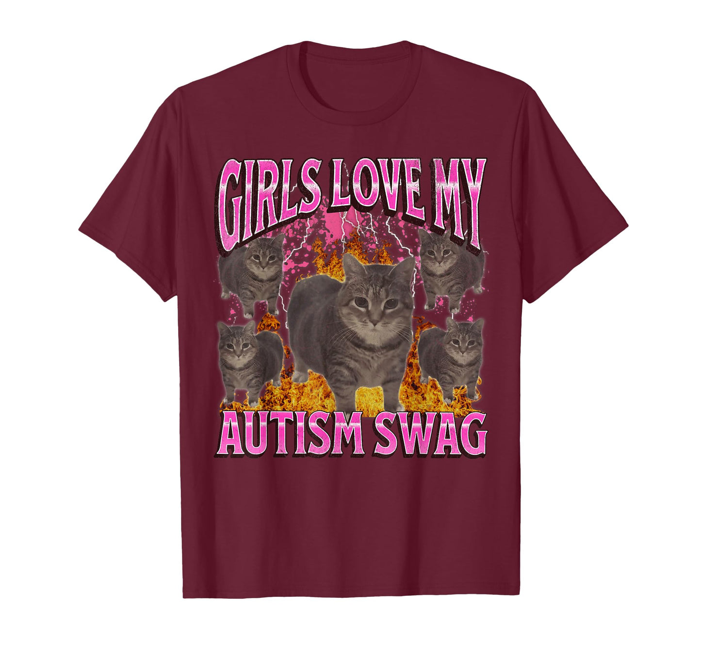 Girls Love My Autism Swag Funny Cat Meme Bootleg Graphic T-Shirt