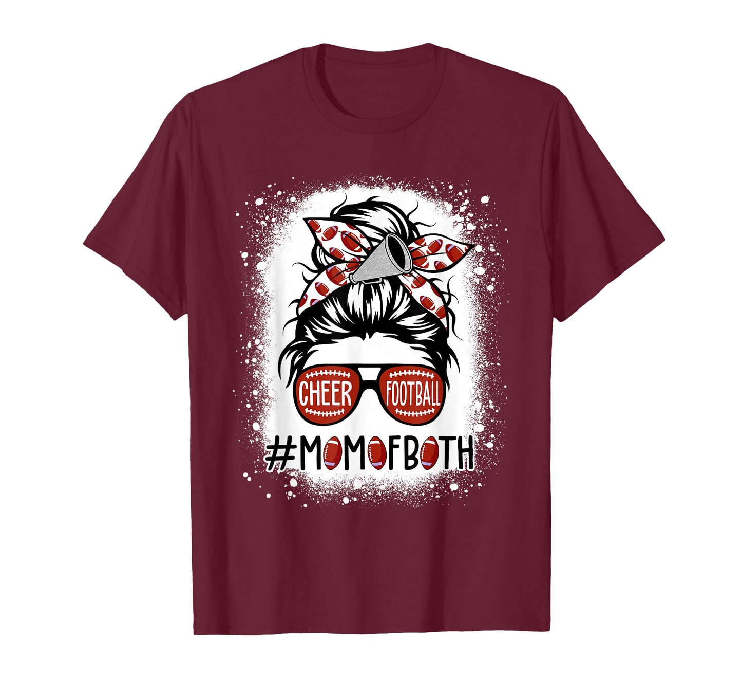 Cheer Football Cheerleading Mom Of Both Messy Hair Bun T-Shirt