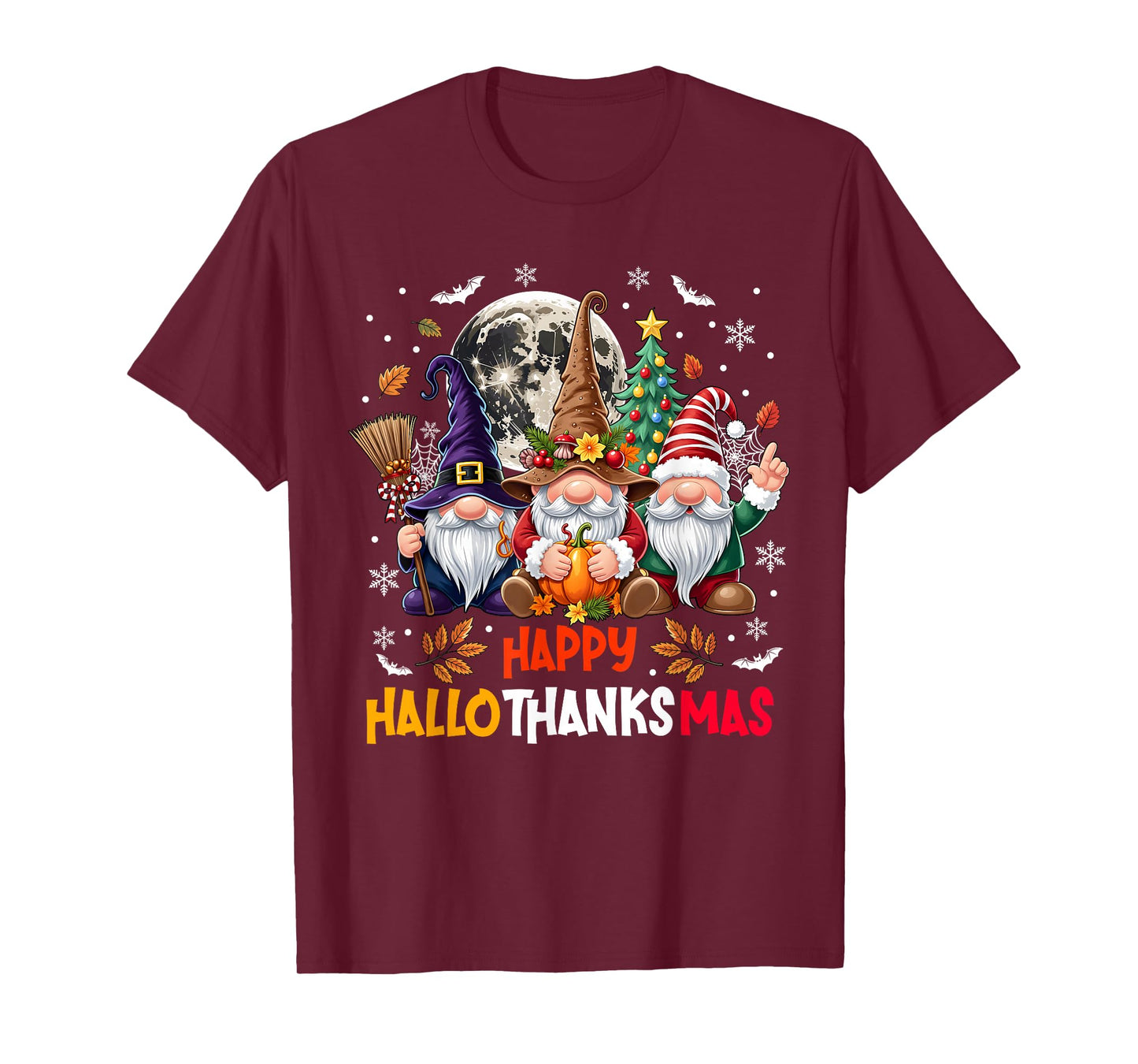 Gnome Hallothanksmas Halloween Thanksgiving Christmas T-Shirt