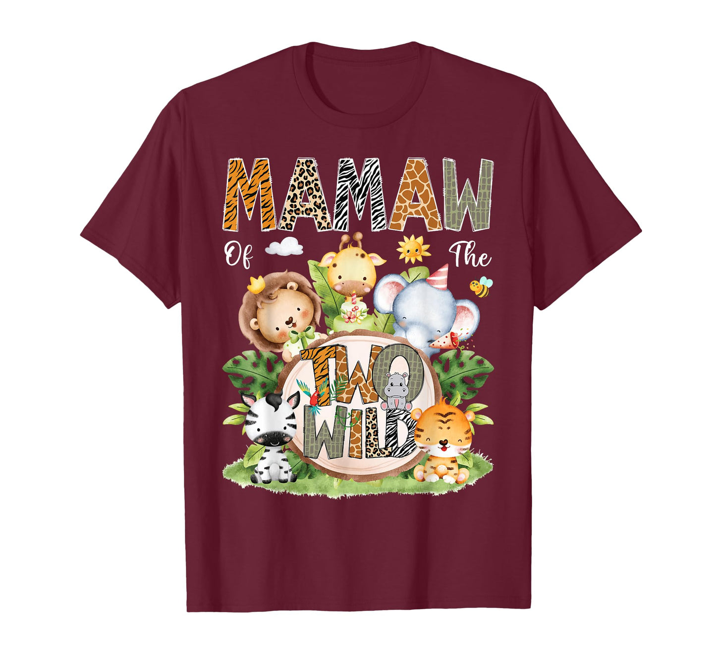 Mamaw Of The Two Wild 2Nd Birthday Kids Safari Jungle T-Shirt
