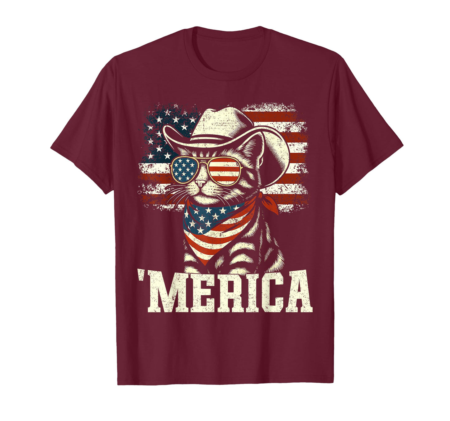 'Merica USA American Flag Patriotic 4th of July Cat 'Merica T-Shirt
