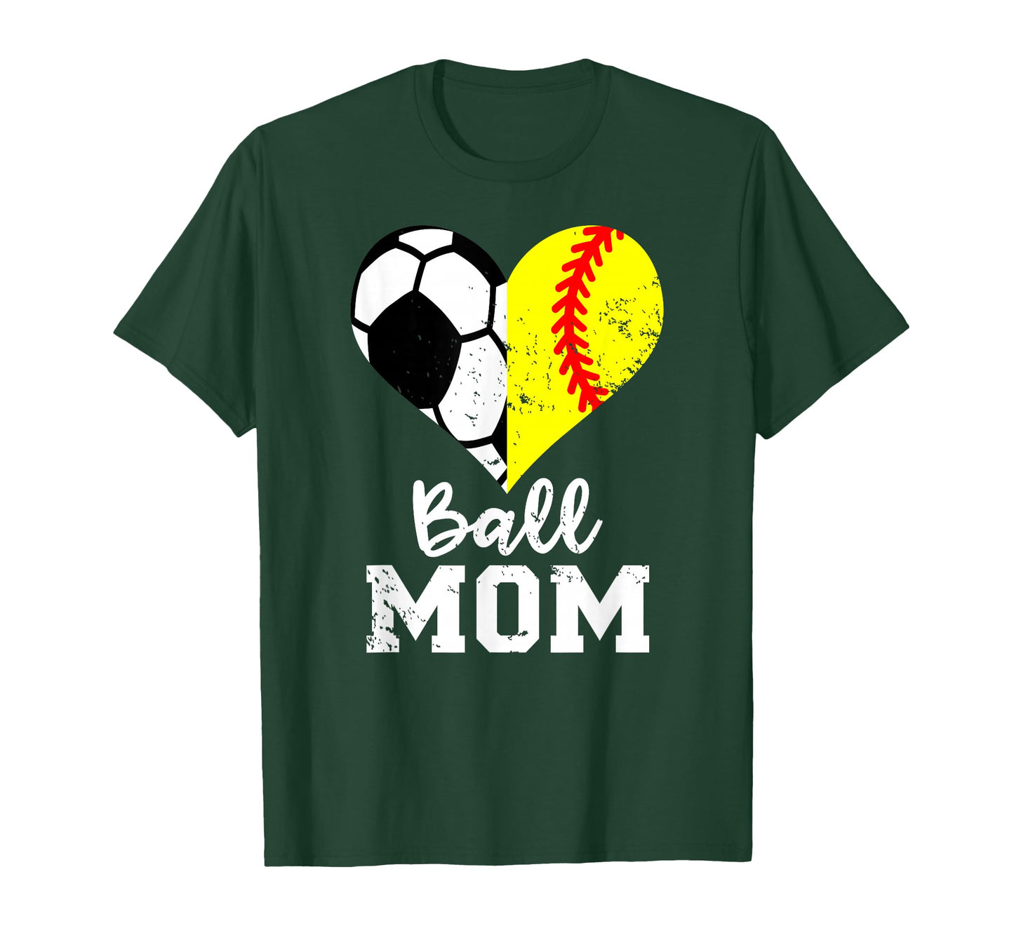 Ball Mom Heart Funny Softball Soccer Mom T-Shirt