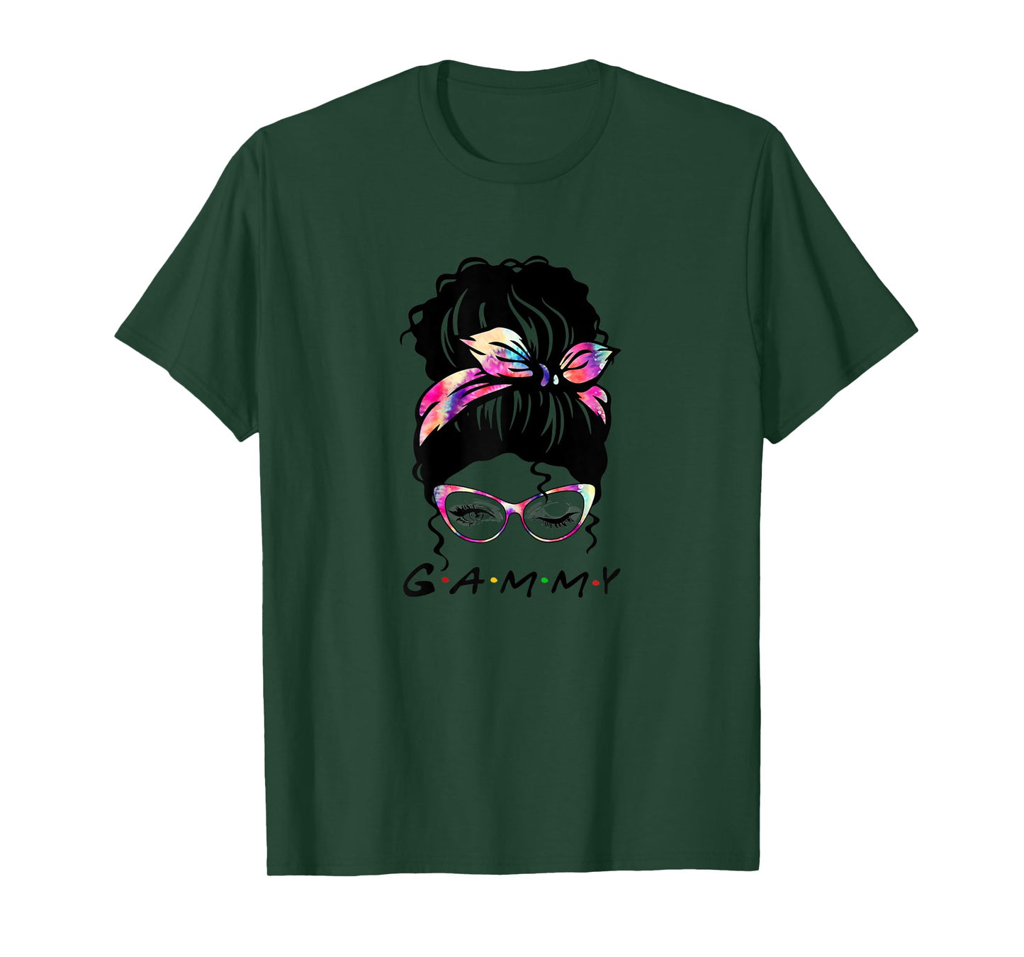 Womens Messy Hair Bun Gammy Life Wink Eye Tie Dye Mothers Day T-Shirt