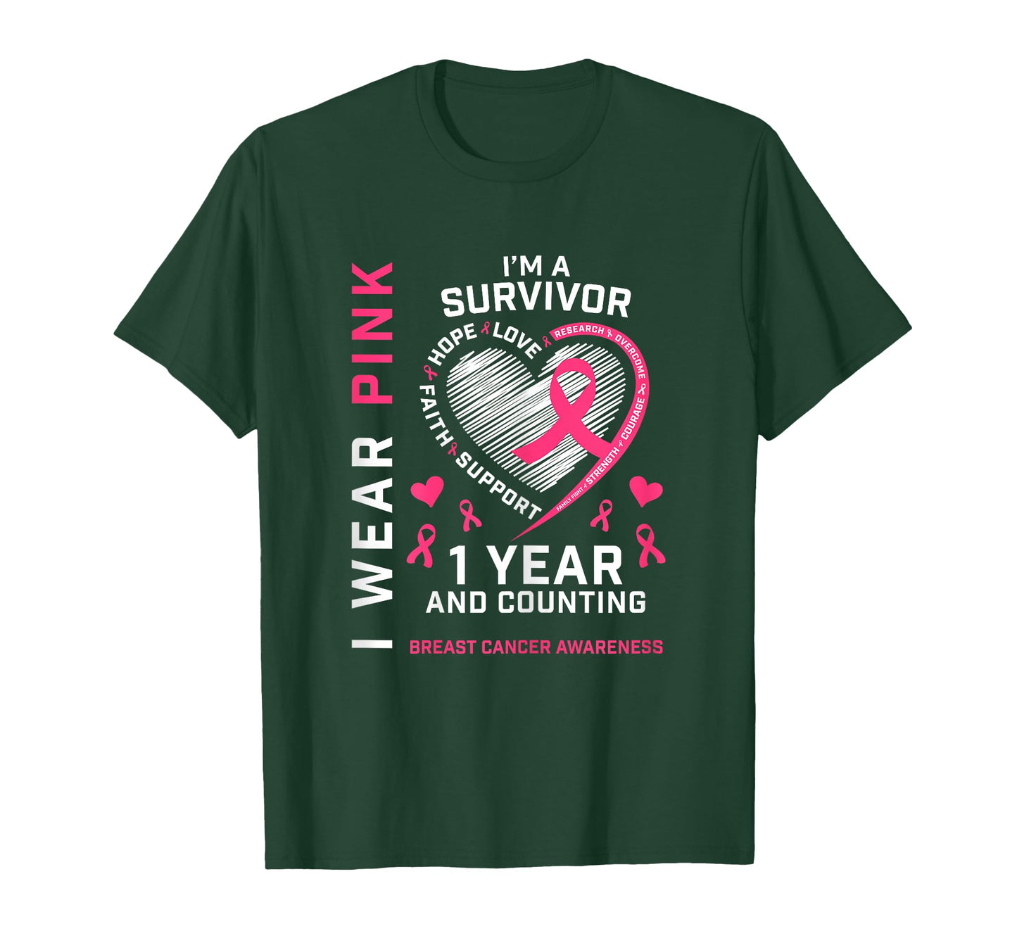 1 Year Cancer Free Mom Pink Awareness Breast Cancer Survivor T-Shirt