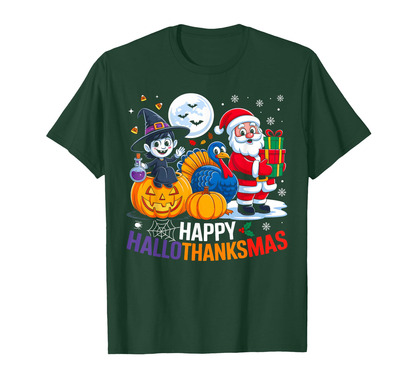Happy Hallothanksmas Funny Halloween Thanksgiving Christmas T-Shirt