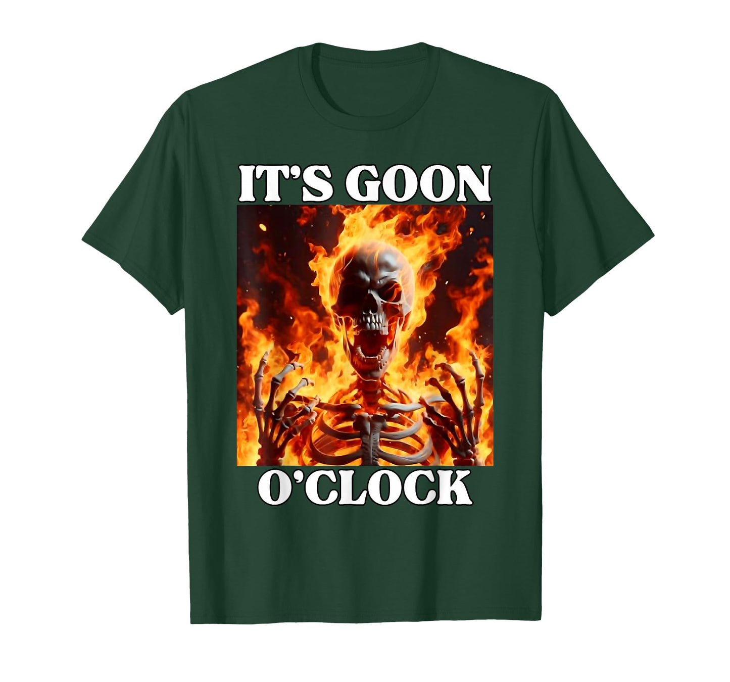 Gooning O'clock Funny Cringe Hard Skeleton Meme Flames T-Shirt