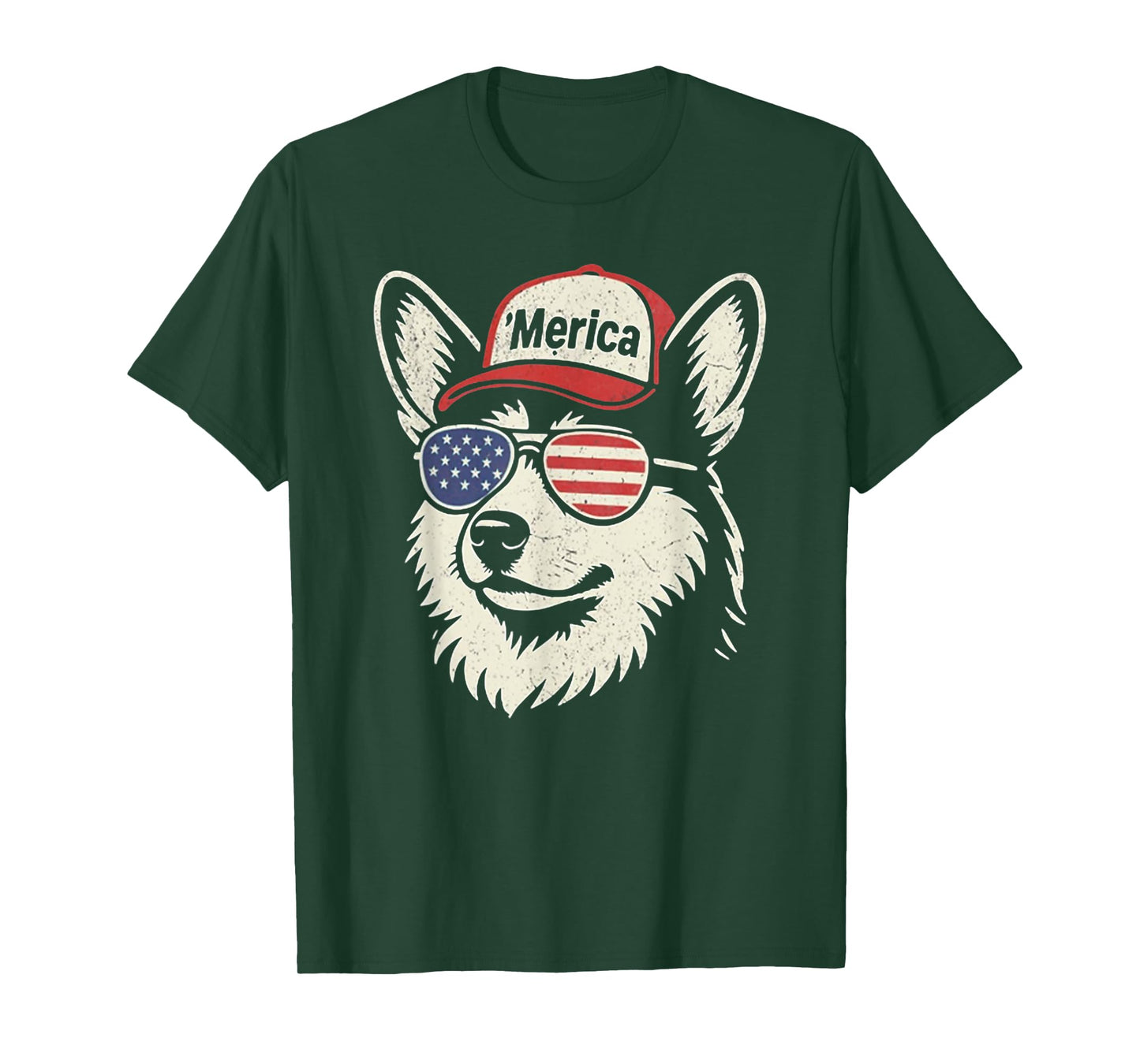 'Merica Corgi Dog Wearing Sunglasses Hat 4th of July T-Shirt for Men Women