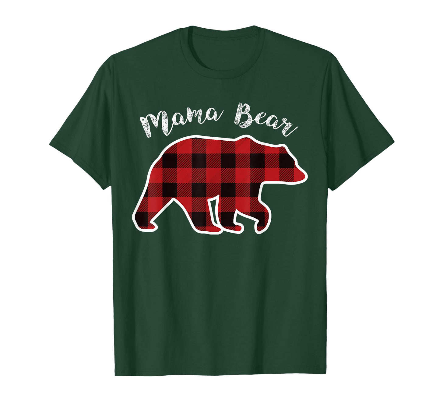 MAMA BEAR | Women Red Plaid Christmas Pajama Family Mom Gift T-Shirt