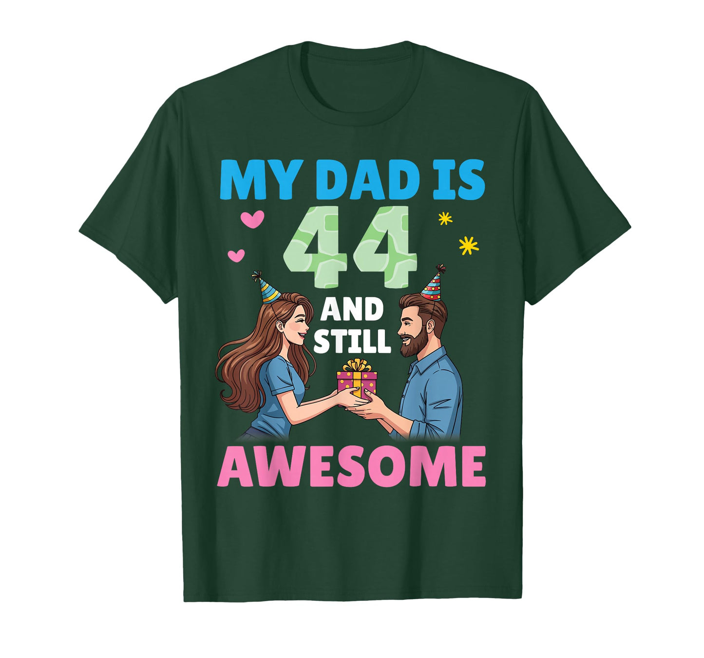 Daughter with Present My Dad is 44 Years Old Still Awesome T-Shirt
