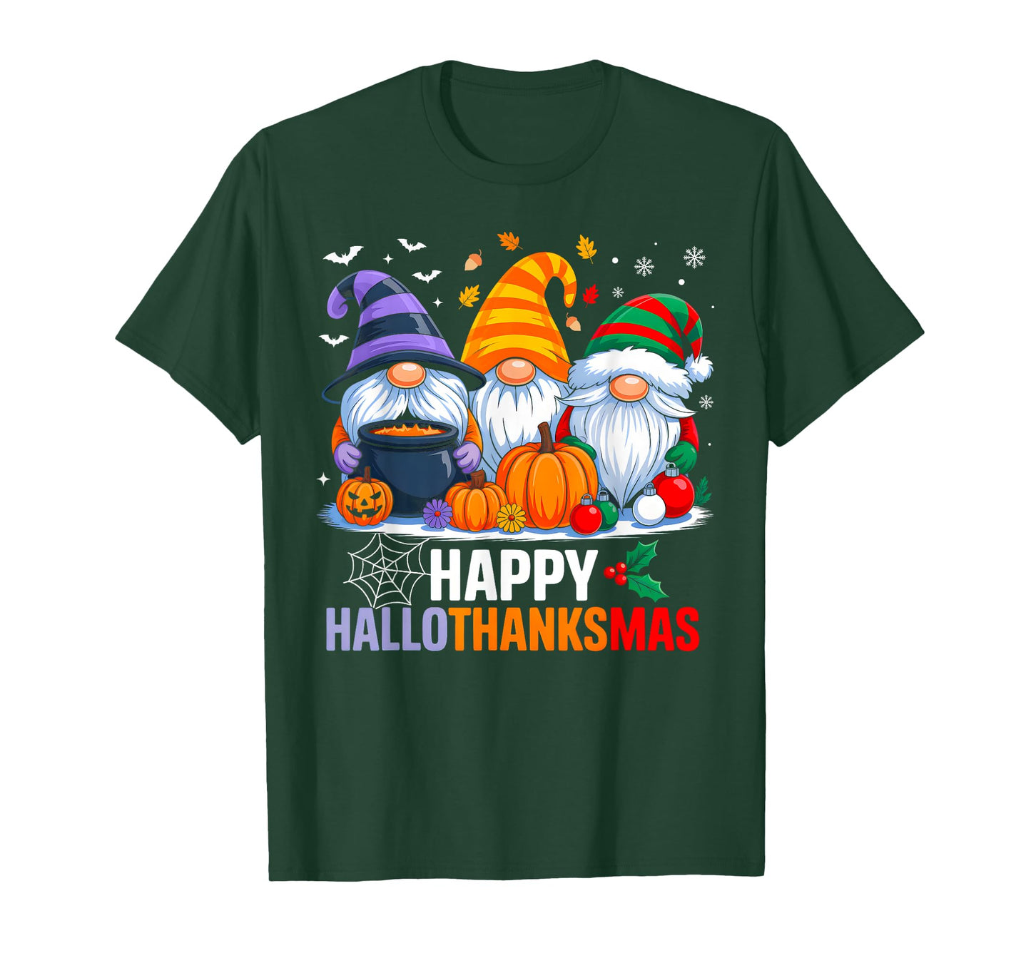 Gnomes Halloween Thanksgiving Christmas Happy Hallothanksmas T-Shirt