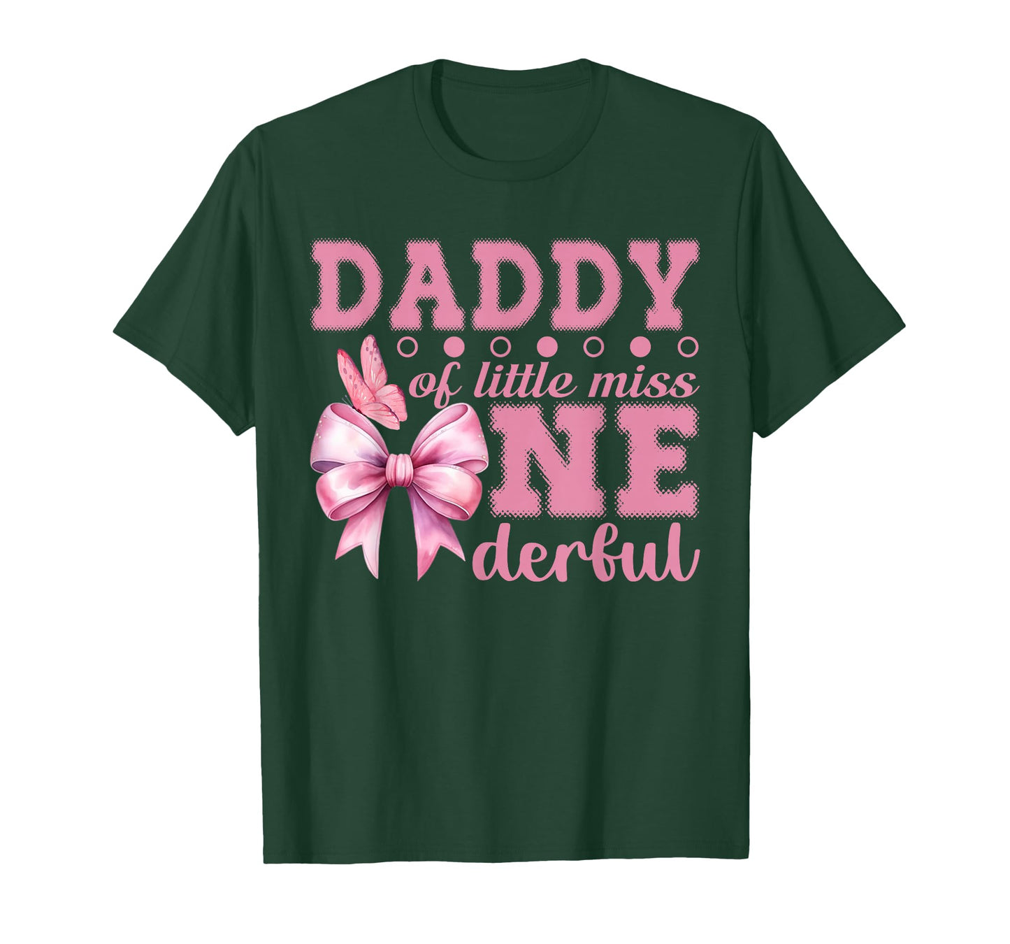 Daddy of Little Miss Onederful First Birthday Pink Bow T-Shirt