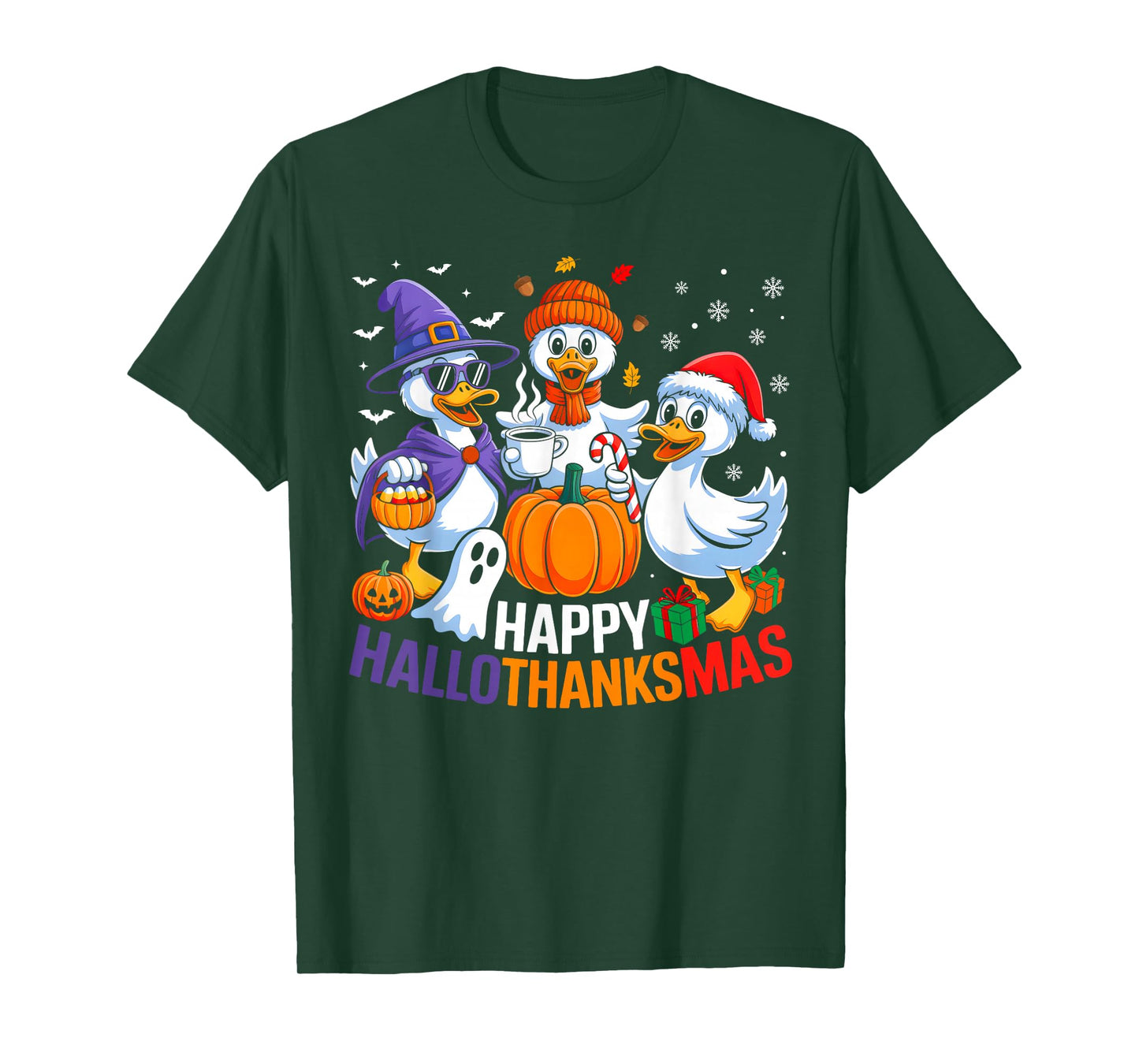 Duck Halloween Thanksgiving Christmas Happy Hallothanksmas T-Shirt