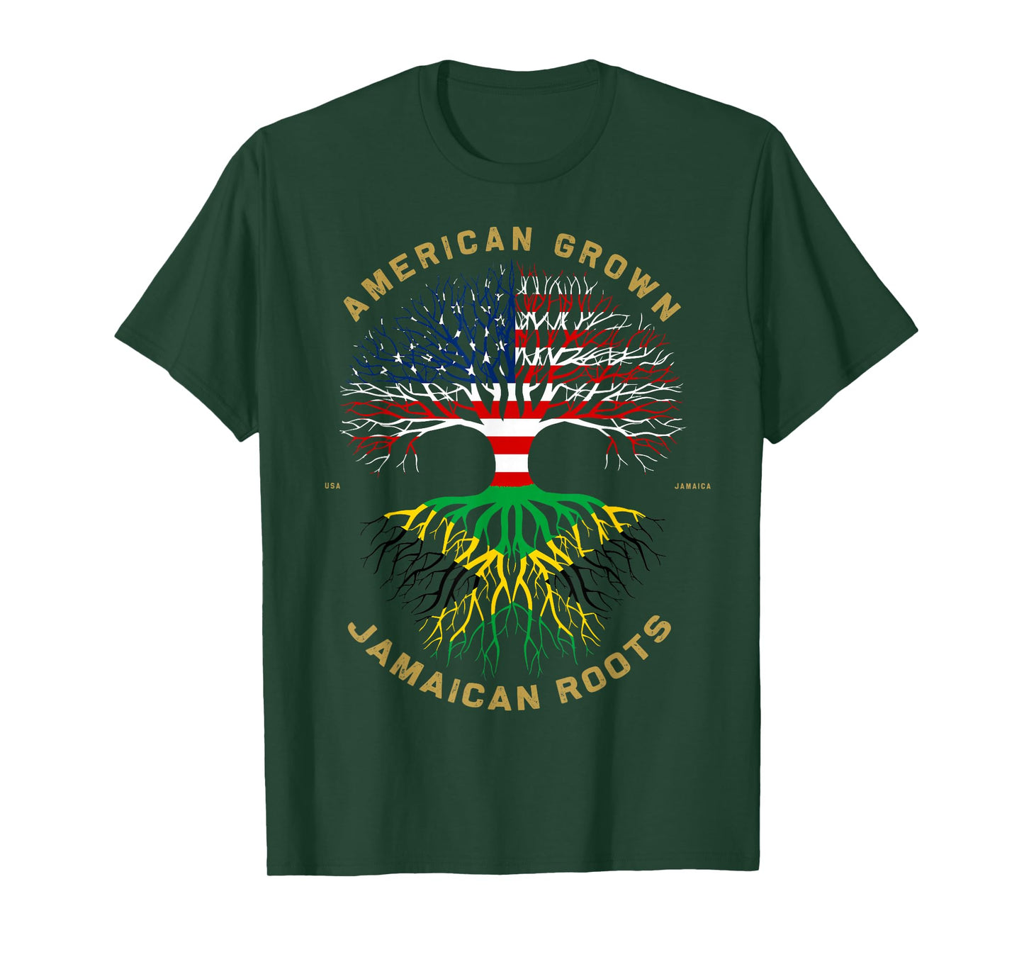 American Grown With Jamaican Roots Tree Vintage USA Flag T-Shirt