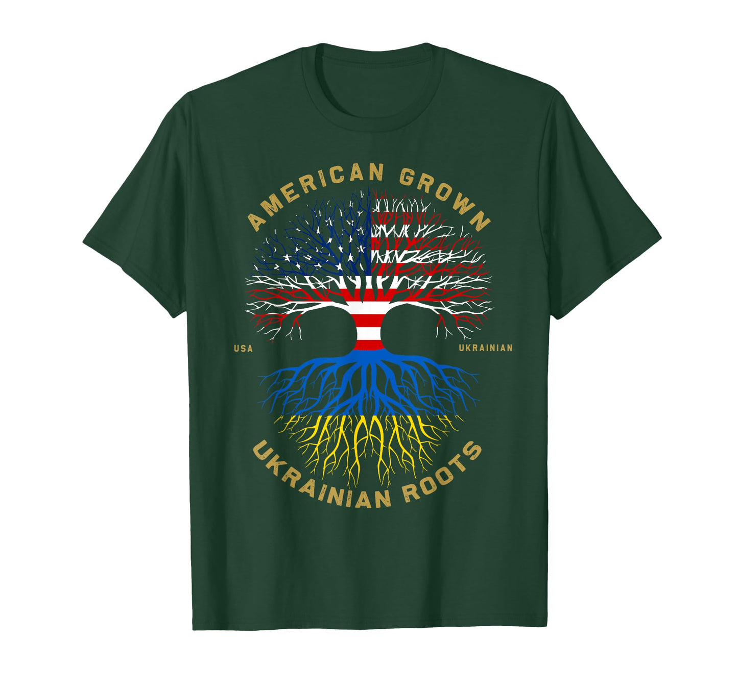 American Grown With Ukrainian Roots Tree Vintage USA Flag T-Shirt for Women Kids Men