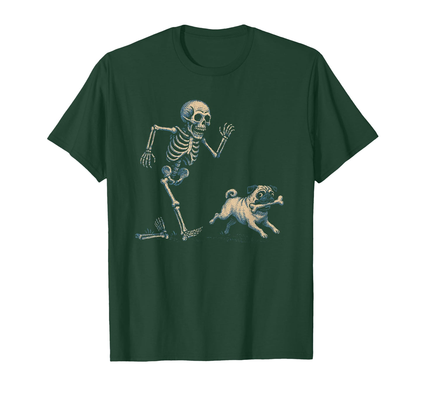 Funny Skeleton Chasing Pug Halloween Dog Mom Pug Lover T-Shirt