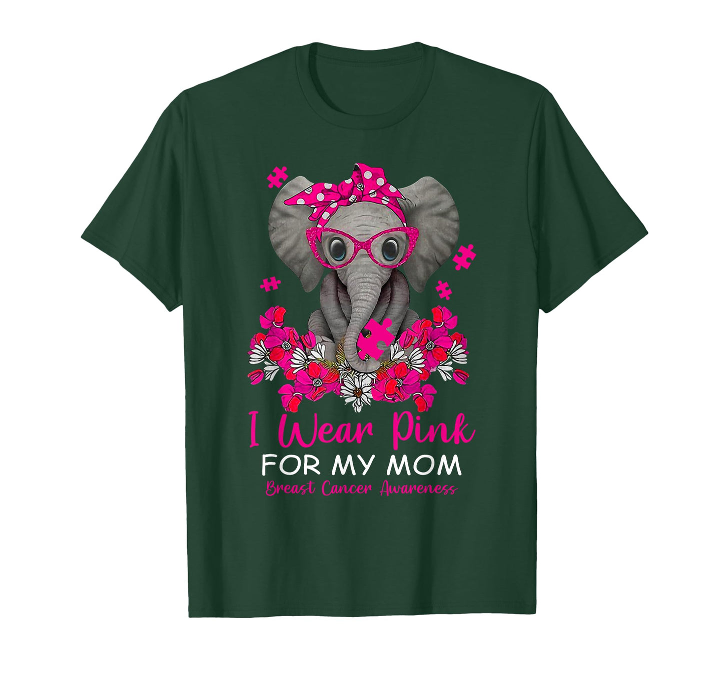 I Wear Pink For My Mom Elephant Breast Cancer Awareness Gift T-Shirt