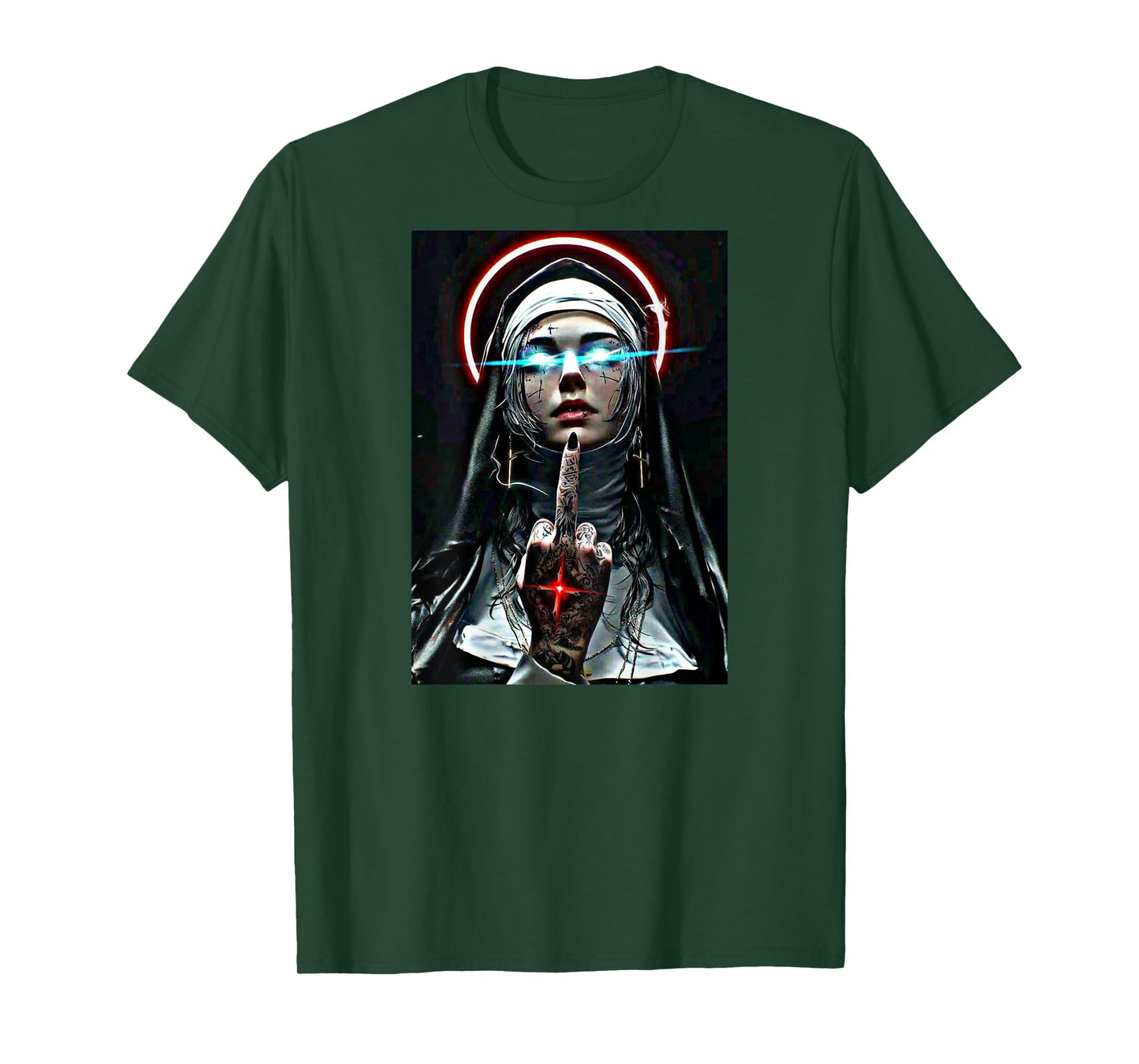 #snirt Hot Nun T-Shirt with Motif Nun Showing Middle Finger T-Shirt