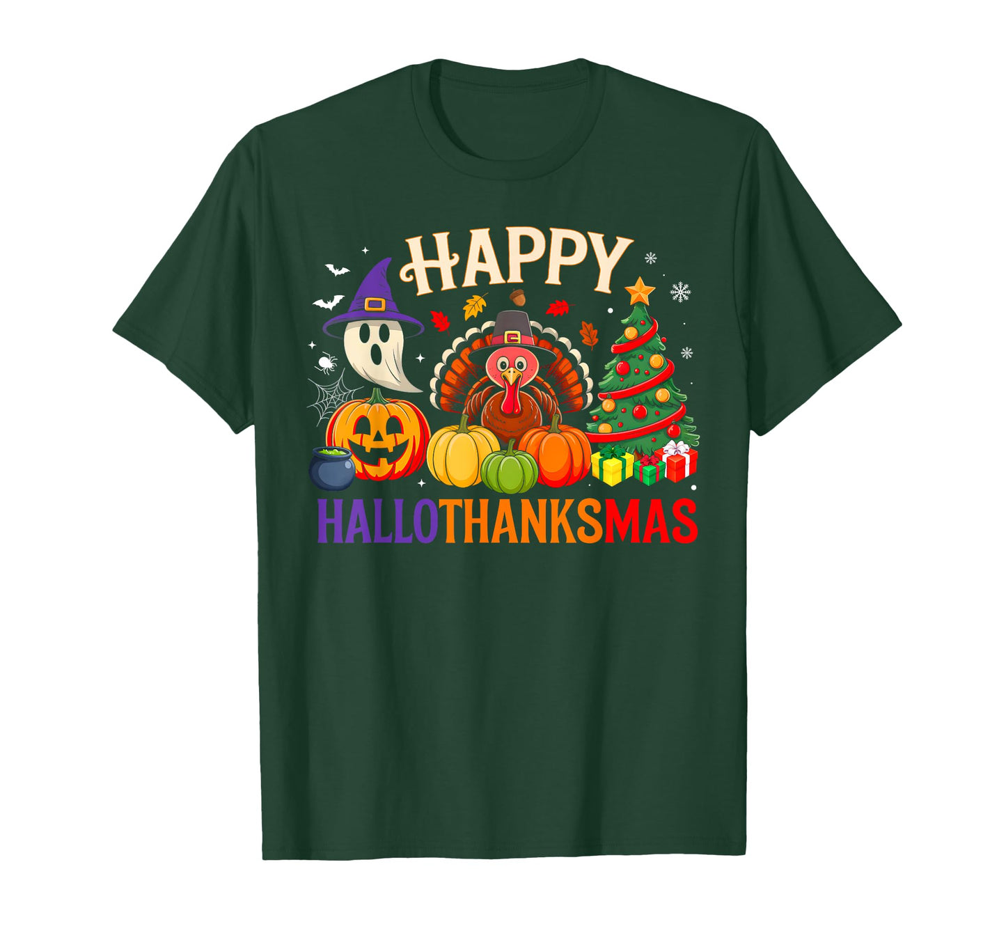 Funny Halloween Thanksgiving Christmas Happy Hallothanksmas T-Shirt