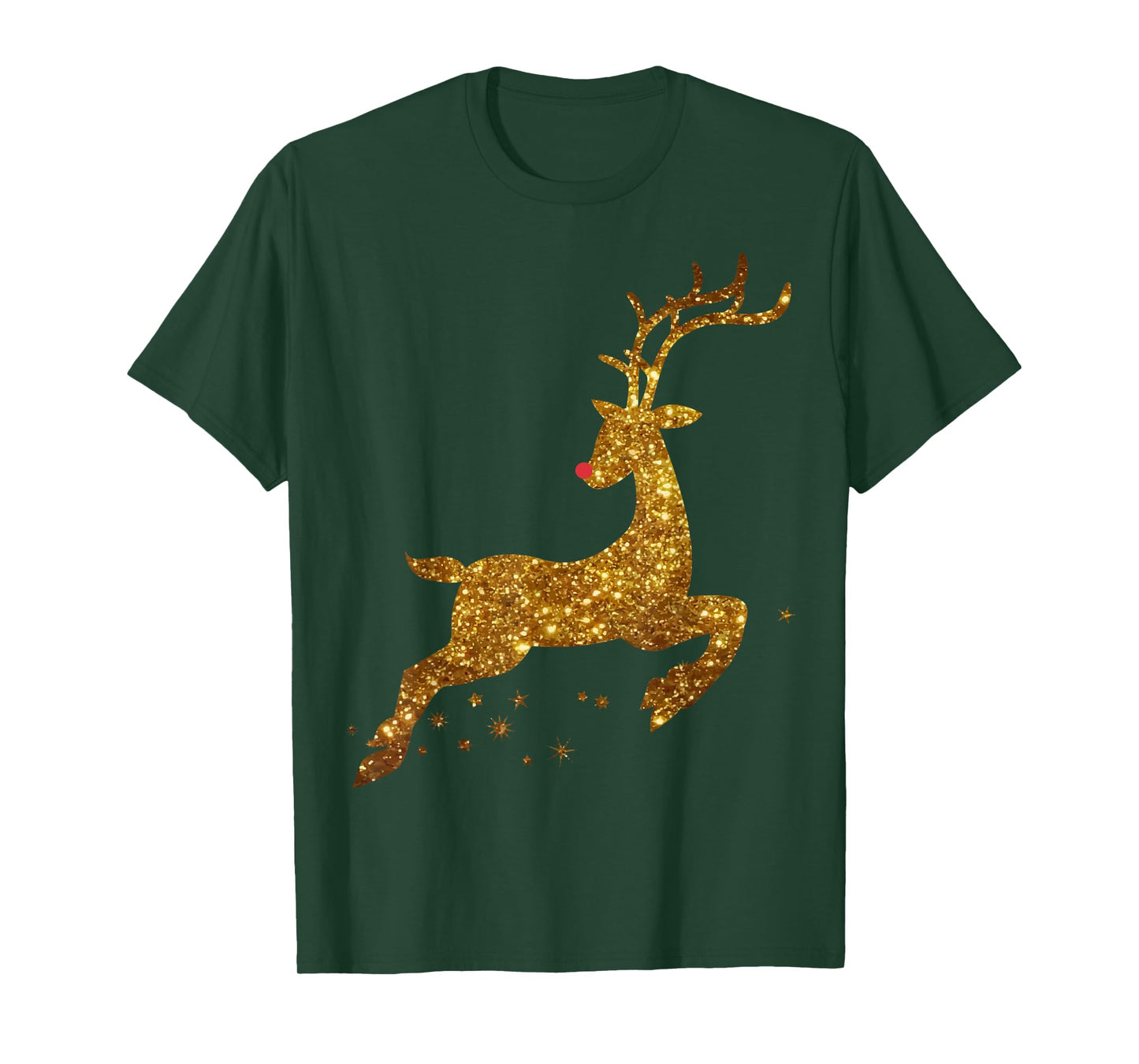 Womens Christmas Reindeer T-Shirt Cute womens gold faux T-Shirt