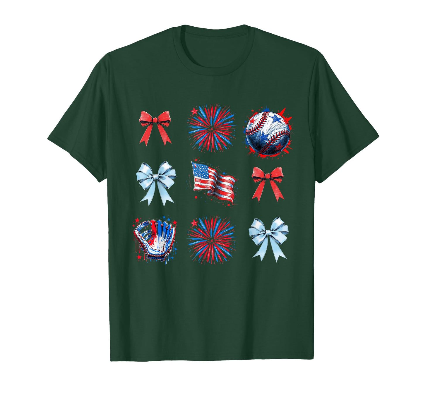 Red White and Blue 4th of july coquette Baseball Bow girls T-Shirt